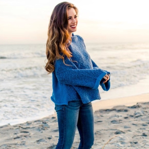 Free People Sweaters - Free People Blue Cuddle Up Oversized Sweater M